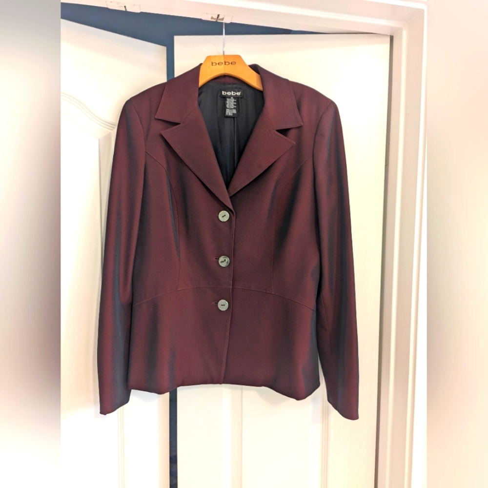 Vintage Bebe iridescent burgundy full suit 8,6,8